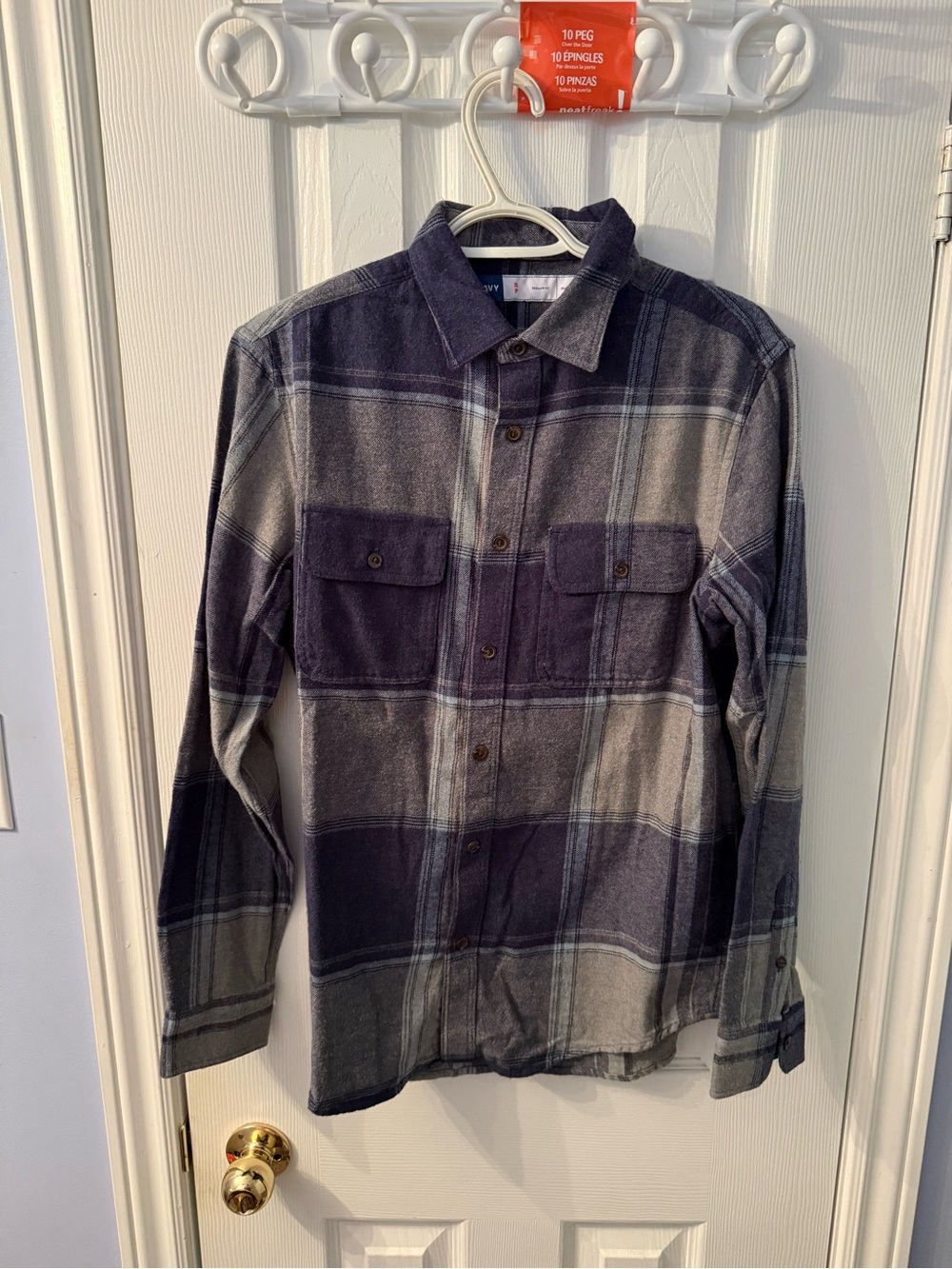 Old Navy Navy and Gray Plaid Button-Down Shirt